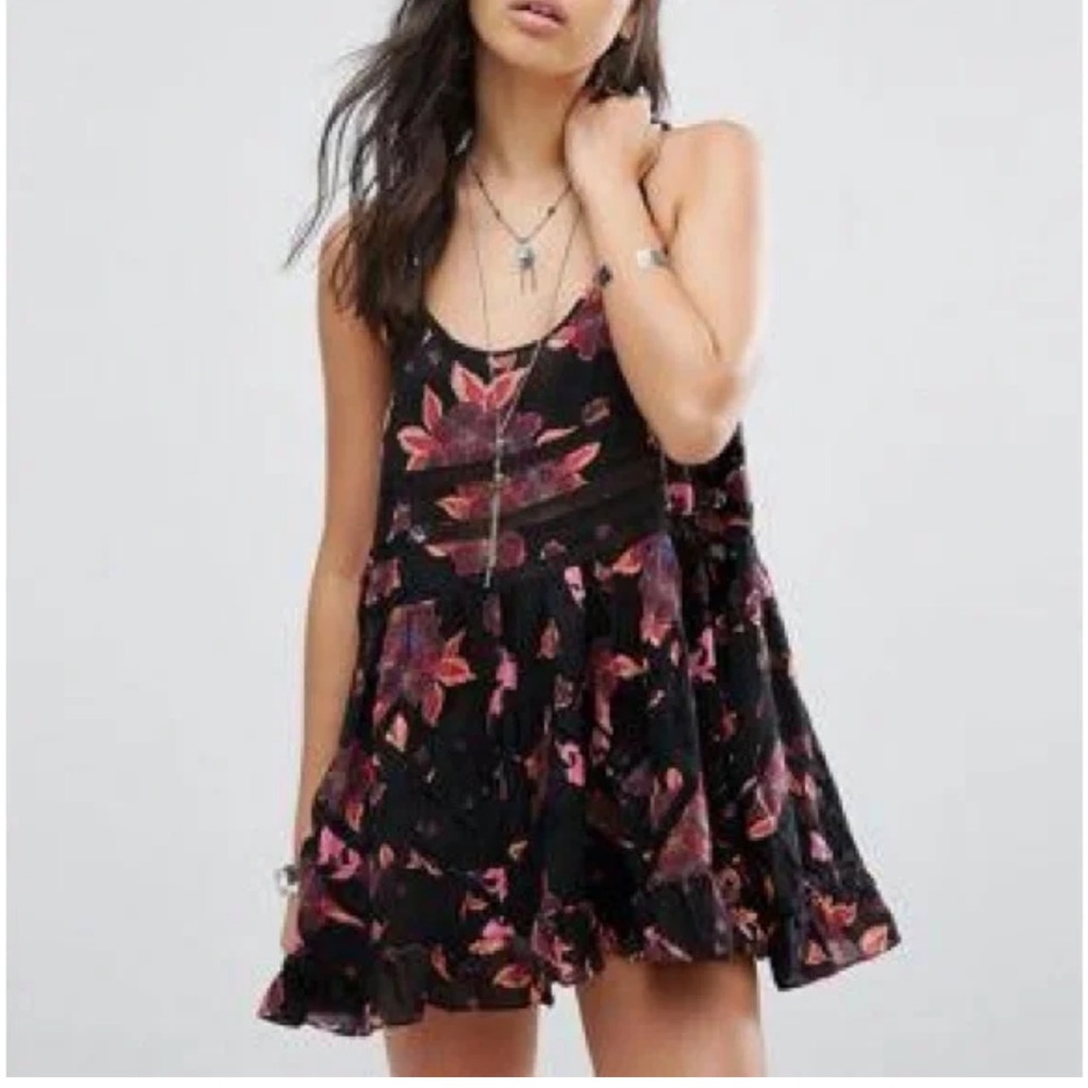 Free People Floral Printed Voile and Lace Tunic Slip